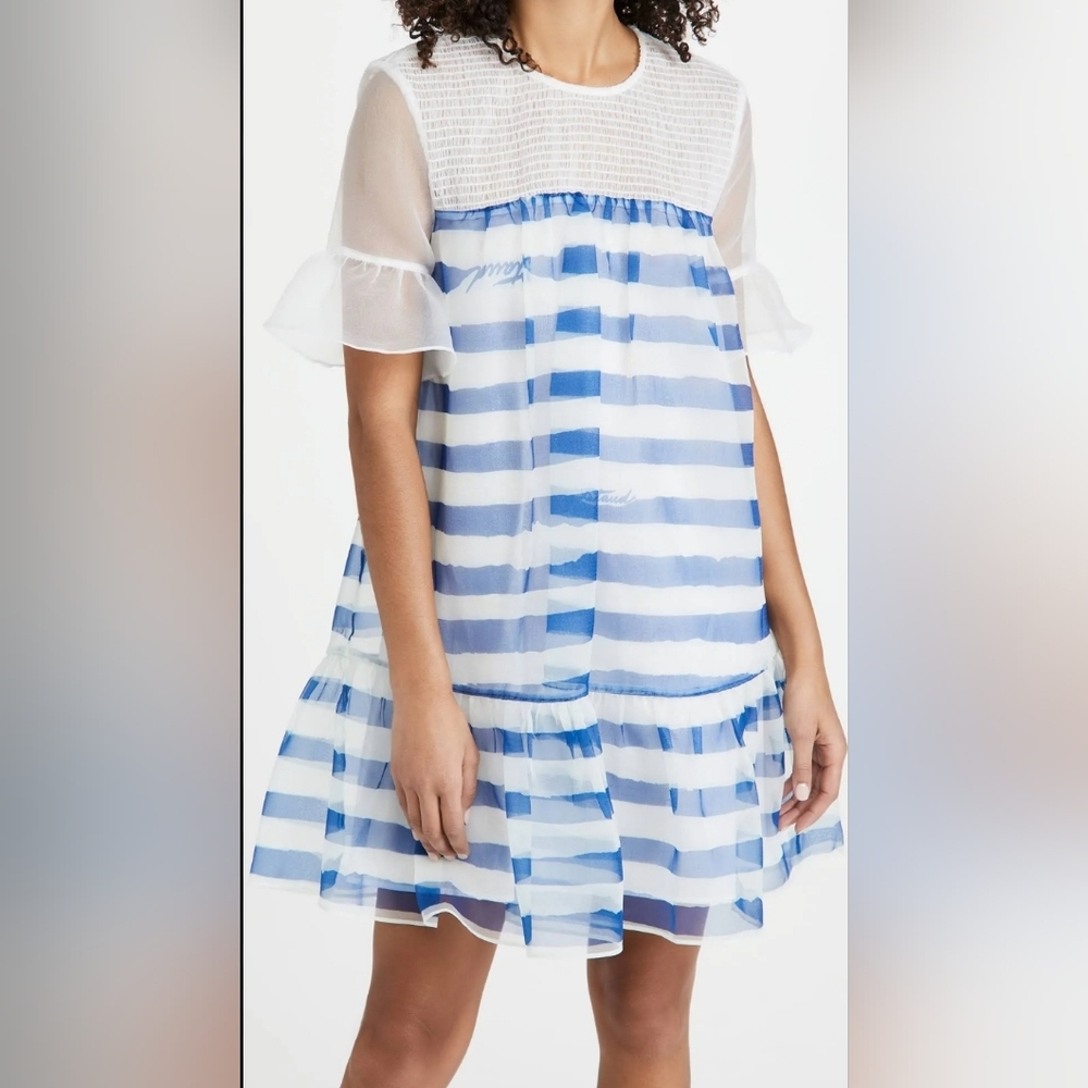 STAUD Blue and White Striped Dress